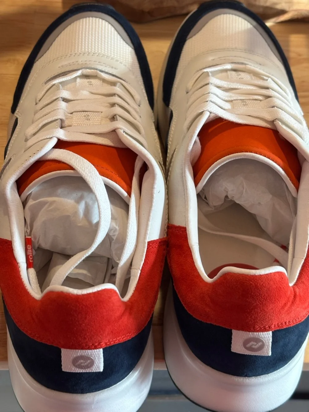 Women’s White Athletic Sneakers with Red & Navy Accents - Picture 2 of 8